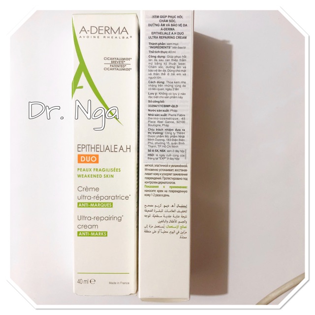 Aderma Epitheliale A.H Duo Ultra Repairing Cream  KEM PHỤC HỒI DA, TRỊ VÀ NGỪA SẸO THÂM 40ml