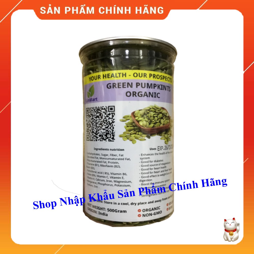 [CHÍNH HÃNG] Hạt bí xanh hữu cơ Ấn Độ LinMart 500 gram