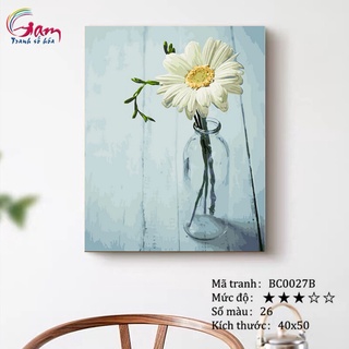 Tranh sơn dầu số hóa tự tô màu theo số Gam - Tranh Lọ hoa đồng tiền đơn giản nhẹ nhàng mã BC0027B