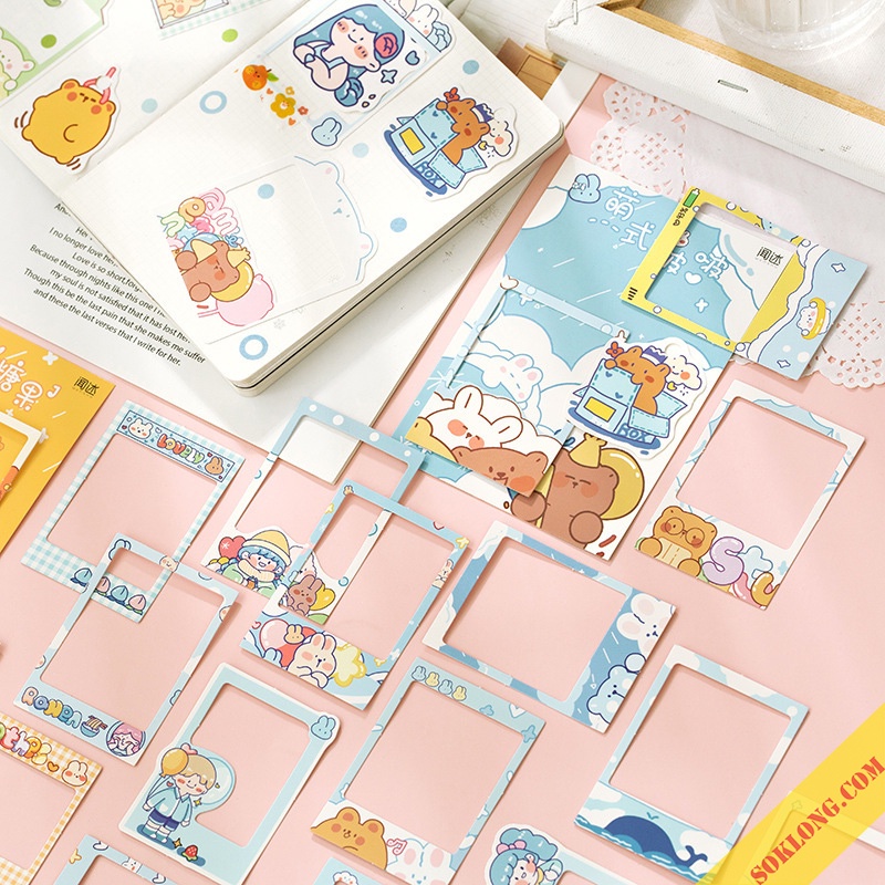 Bộ sticker khung ảnh, nhãn dán viền khung cửa sổ dễ thương trang trí nhật ký, album, sổ tay