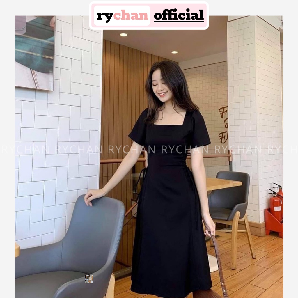 Đầm Xòe Đi Chơi Cổ Vuông Đan Eo Ba Màu Trắng Đen Đỏ - DX820