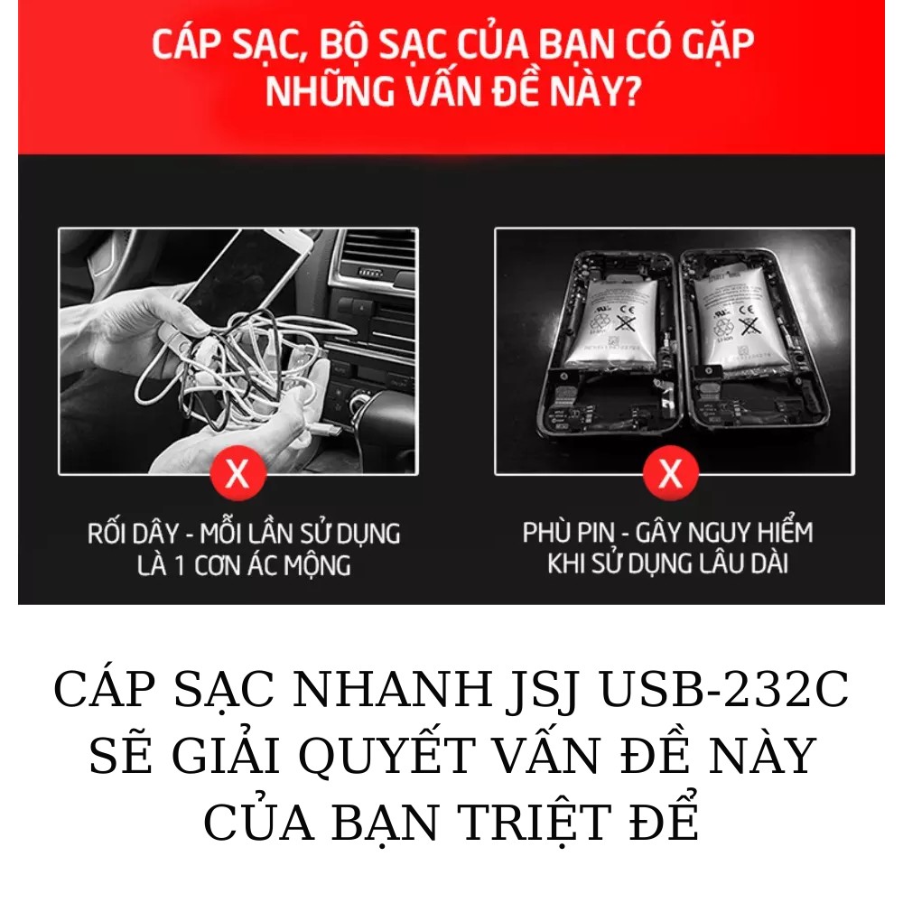 Cáp sạc nhanh Type-C 2.0A JSJ 232C dài 1m sử dụng chất liệu vải dù , ứng dụng công nghệ sac mới nhất, an toàn chắc chắn