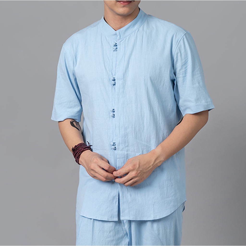 Áo trung niên cổ tàu cài khuy cúc tết, linen cao cấp, mềm, mịn, mát Rough