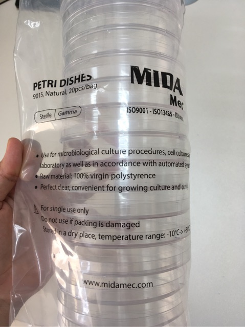 Đĩa petri nhựa 60x15mm, 90x15mm tiệt trùng -Túi 20 cặp