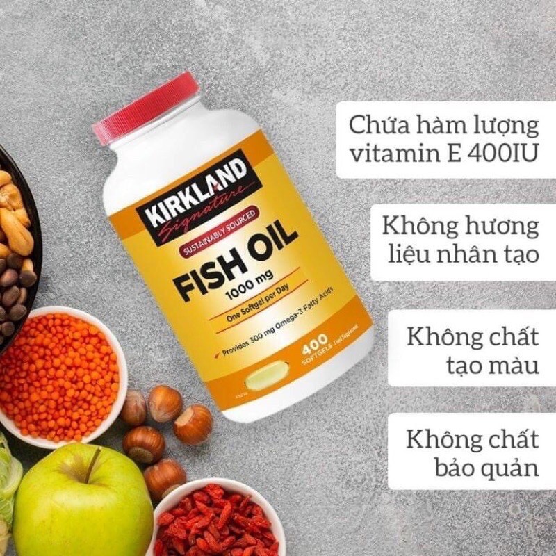 Dầu cá KIRKLAND 0mega-3 FISH OIL 1000mg Hàng Mỹ (400 viên)