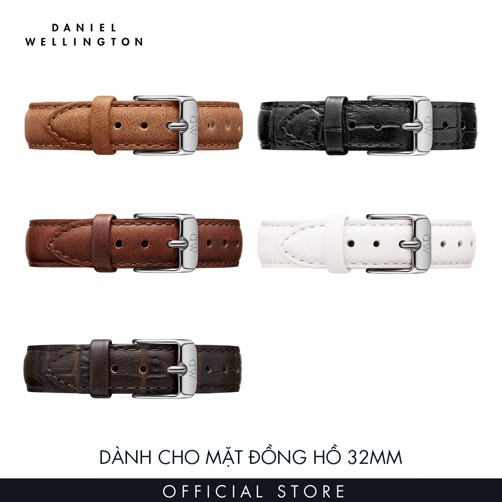 Dây da đồng hồ Daniel Wellington 14mm khóa màu bạc - Cho đồng hồ Petite 32mm