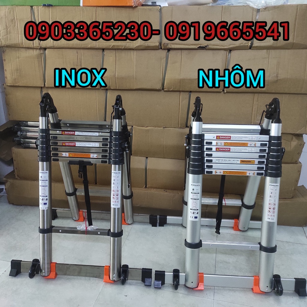 Thang Nhôm Rút NAKATA & Inox NAKITA Chữ A Các Loại 1.9m - 2.2m - 2.5m - 2.8m - 3.2m - 3.8m Mẫu 2022 - Tải Trọng 150kg