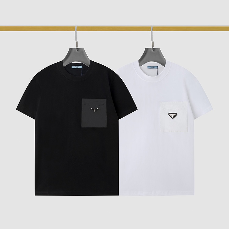 Áo Thun cotton Ngắn Tay In Nhãn Hiệu Prada Tam Giác Thời Trang unisex