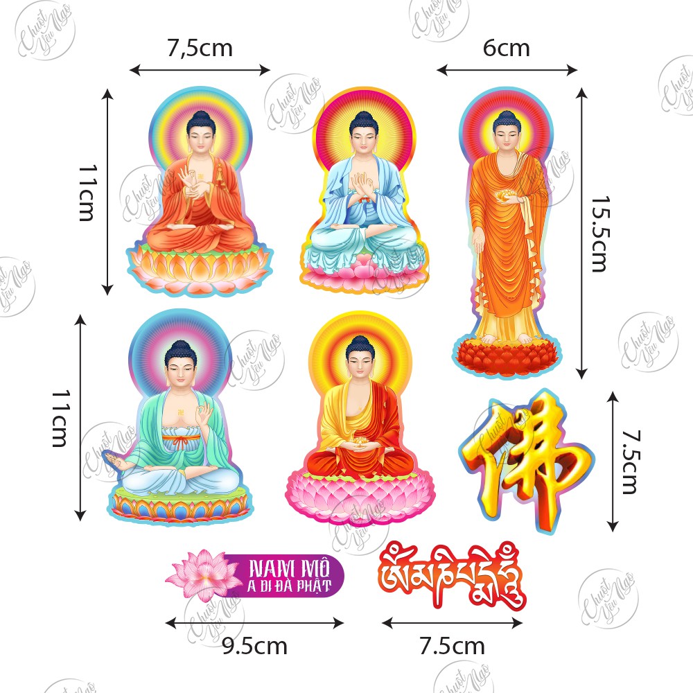 Bộ 5 miếng dán hình Phật dùng để trang trí cầu may mắn bình an