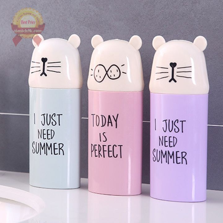 Hộp đựng bàn chải kem đánh răng du lịch loại lớn và nhỏ hình gấu mèo nhựa PP an toàn sức khỏe