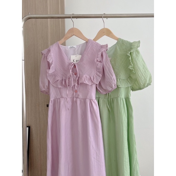 Váy babydoll tơ bèo cổ dáng dài - đầm maxi đi biển đi du lịch