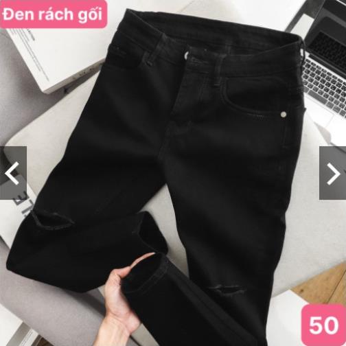 Quần jean nam đen rách gối chất bò cao cấp co dãn 4 chiều cực đẹp