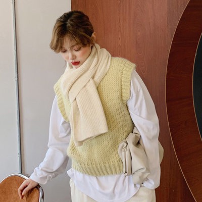Mùa đông màu vàng dài len sợi đan Khăn nữ mùa đông dày giữ ấm cổ phong cách Hàn Quốc đa năng mùa thu và mùa đông Triều T