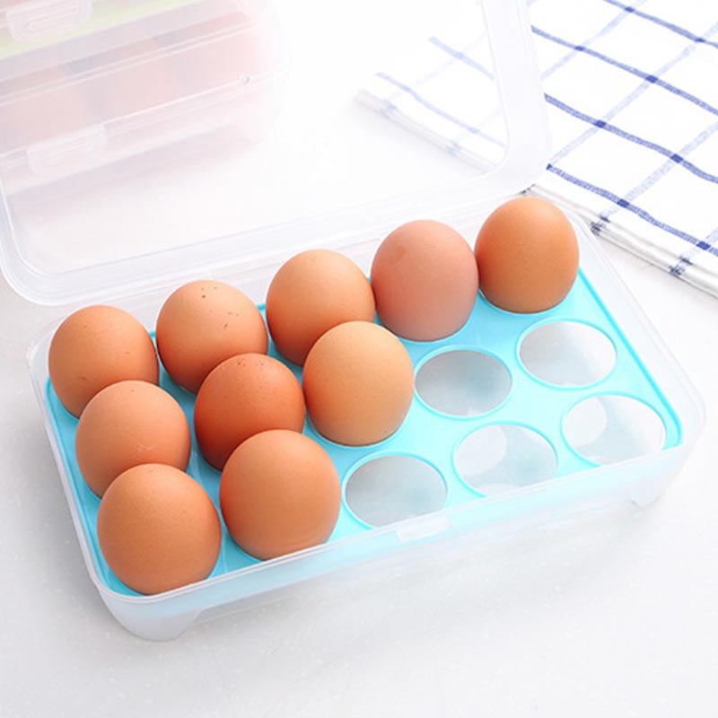 Hộp nhựa đựng trứng trong suốt 15 ô có nắp đậy ( màu ngẫu nhiên )