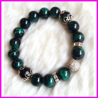 Vòng tay phong thủy may mắn xanh lá mix charm bi đính đá cho mệnh Mộc và Hỏa - Rím Jewelry