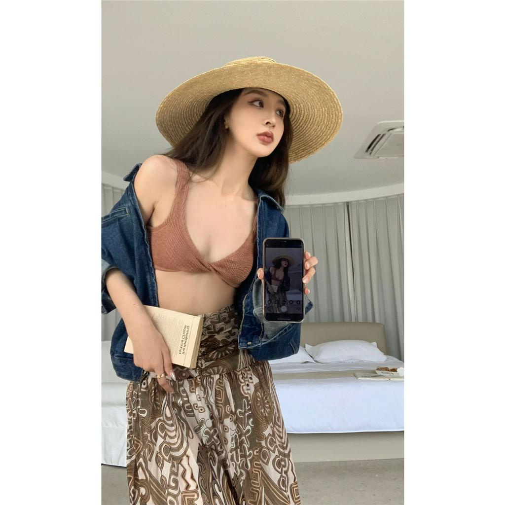 Cocory vn Bộ Áo Tank Top / Chân Váy Lưng Cao / Quần Lót Màu Trơn Thời Trang Hàn Quốc Gợi Cảm Cho Nữ