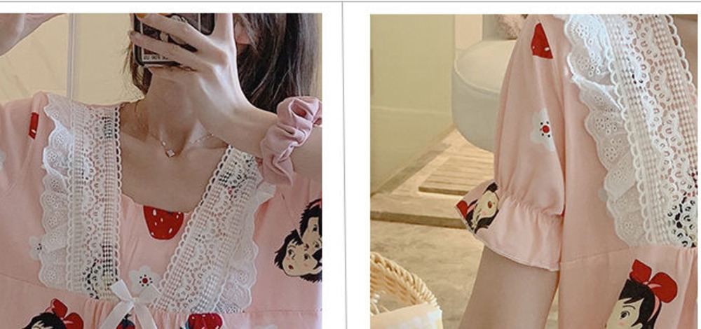 Bộ Đồ Ngủ Ngắn Tay In Họa Tiết Hoạt Hình Thanh Lịch Dành Cho Nữ