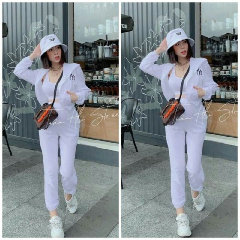 Set 3 Món Á́o Khoác Kèm Áo Trong Mix Quần Bom Thể Thao Cá Tính, Sét Thể Thao Nữ Thu Đông