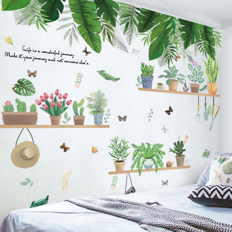 Decal dán tường hoa lá trang trí chất liệu PVC chống thấm nước, keo siêu dính