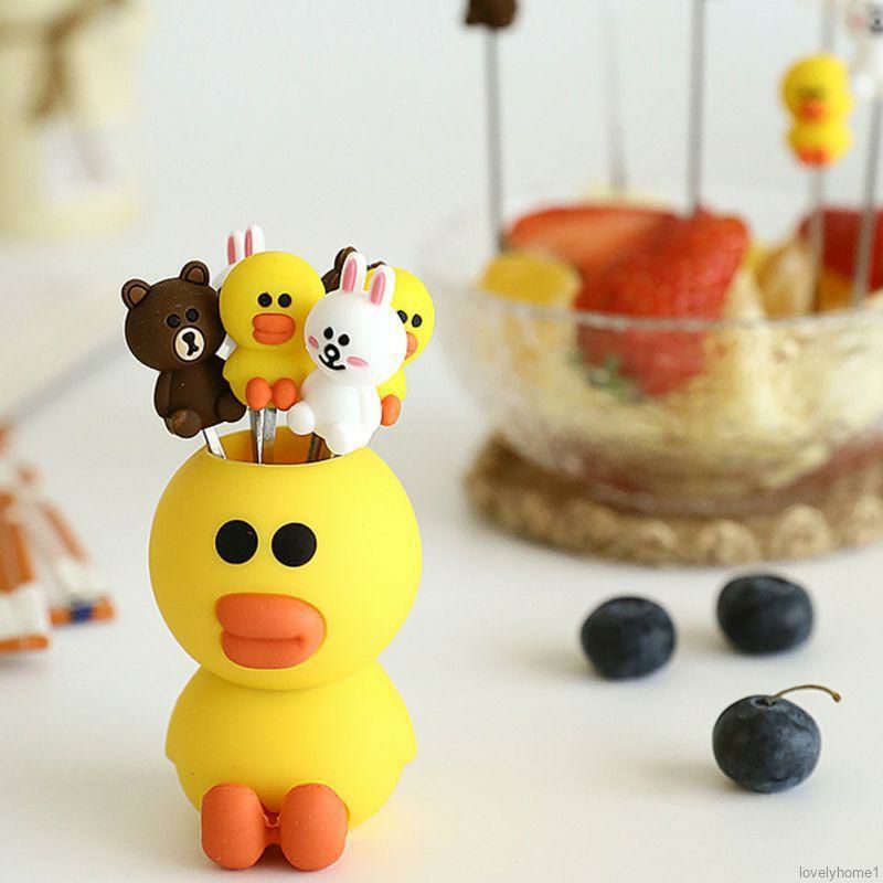 Bộ 6 dĩa ăn hình gấu thỏ vịt siêu xinh kèm ống đựng đáng yêu cho bé