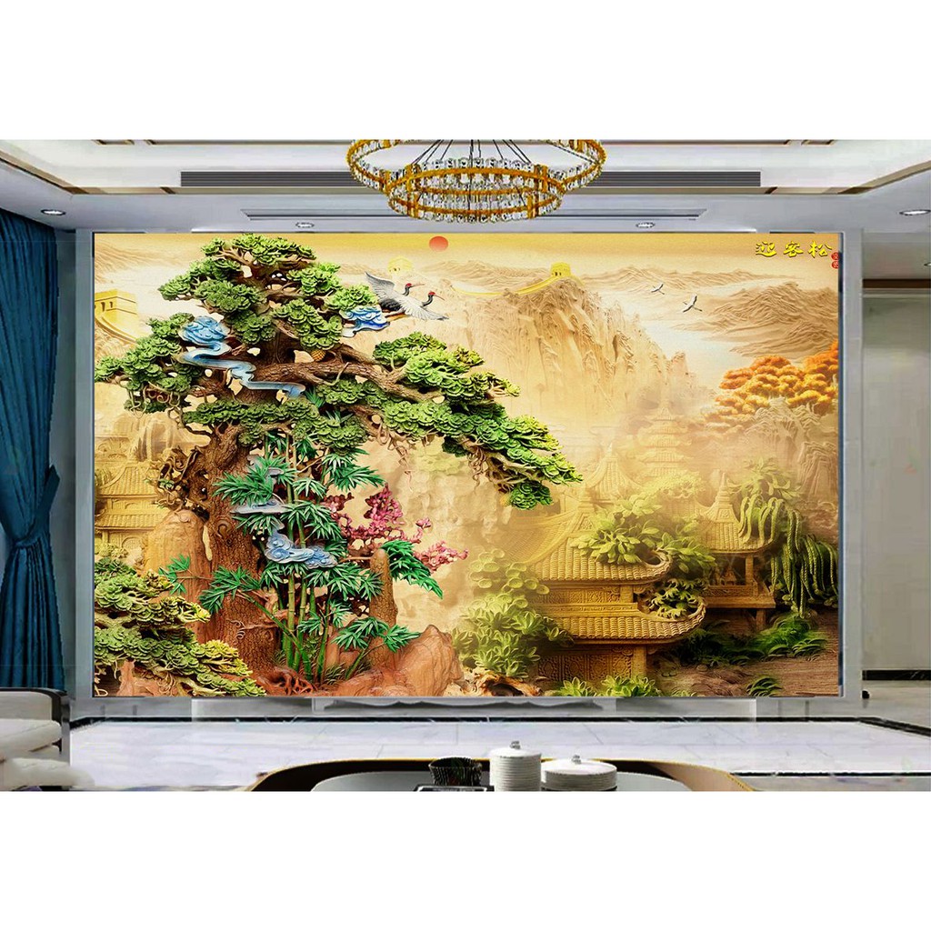 Tranh 3D Điêu khắc -phù điêu độ nét cao--vải lụa kim sa.