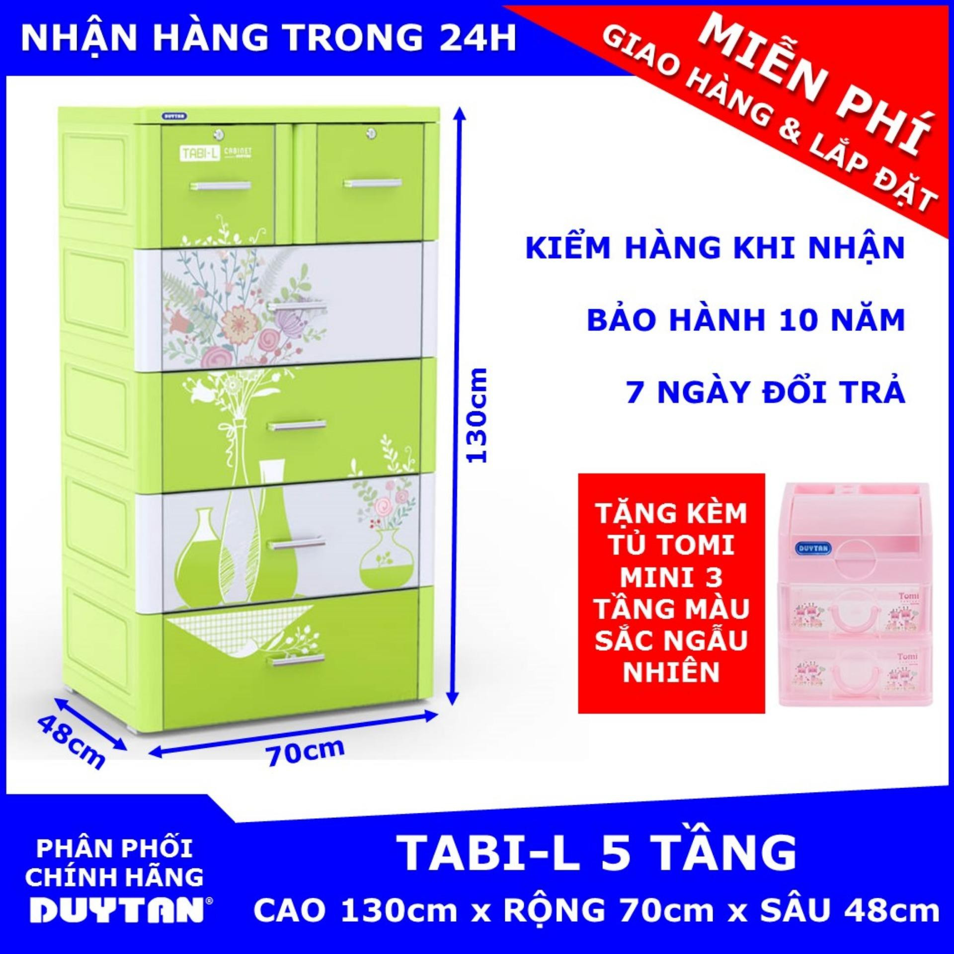 Tủ nhựa Duy Tân TABI-L 5 tầng tặng Tủ TOMI MINI 3 tầng- chất liệu nhựa PP/ABS, kích thước 70 x 48 x 130cm