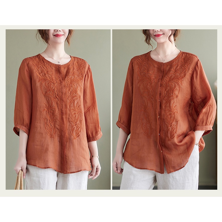 ☻ L O T U S ☻ Áo Sơ Mi Nữ Cổ Chữ V Thêu Hoa Văn CAL1781