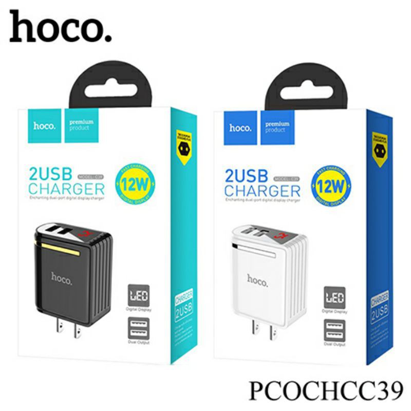 (MẪU MỚI) 💥CỐC SẠC NHANH HOCO CP39 - 12W 2.4A - 2 CỔNG USB - CÓ LED HIỂN THỊ ⚡ (HÀNG TỐT)