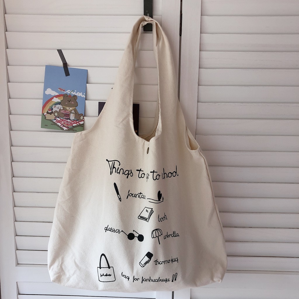 VIDEO + ẢNH THẬT Túi vải túi tote canvas quai liền Things to school ảnh thật