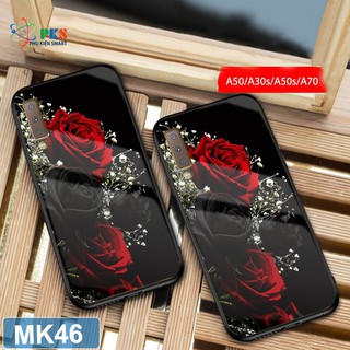 Ốp lưng dành cho Samsung A30s/ A50/ A50S in 3D hoa hồng mặt lưng kính cường lực sáng bóng