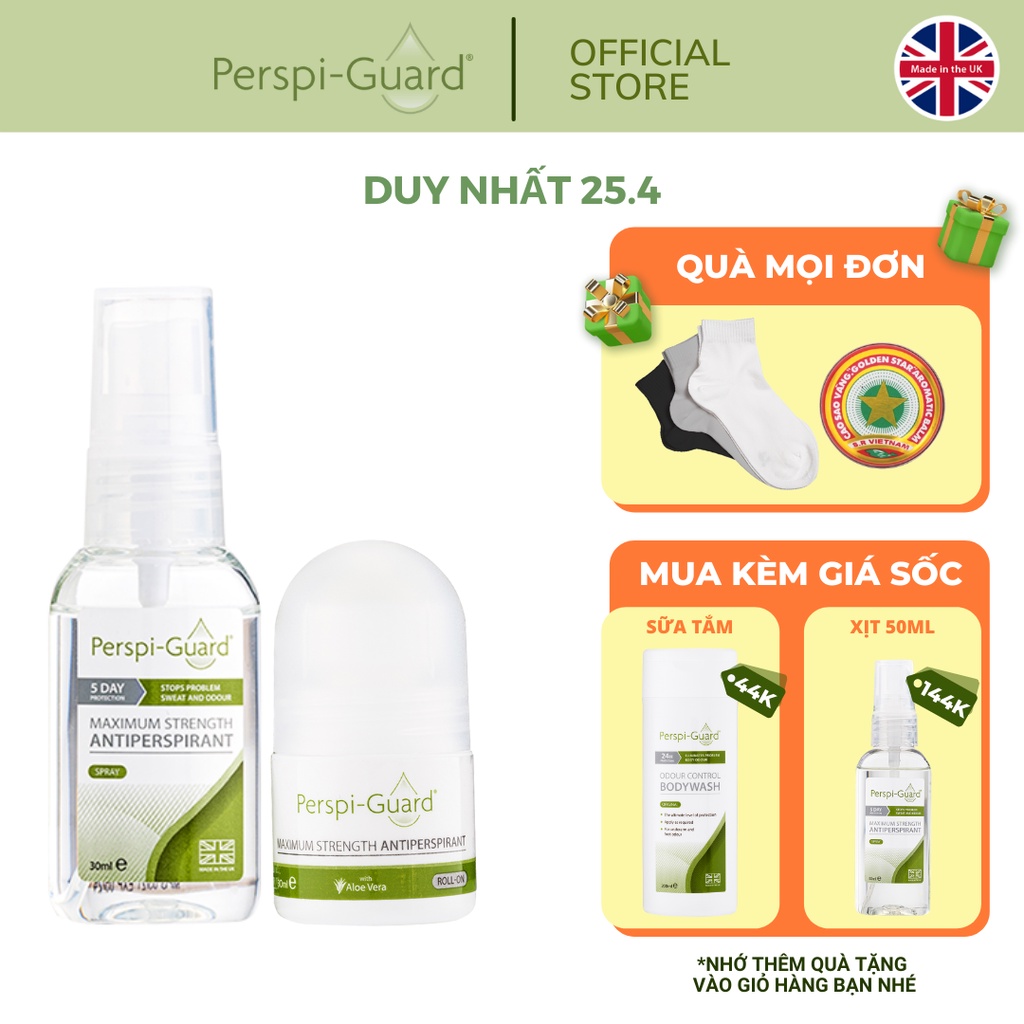 Combo ngăn mồ hôi Perspi-Guard lăn khử mùi 30ml + xịt khử mùi 30ml