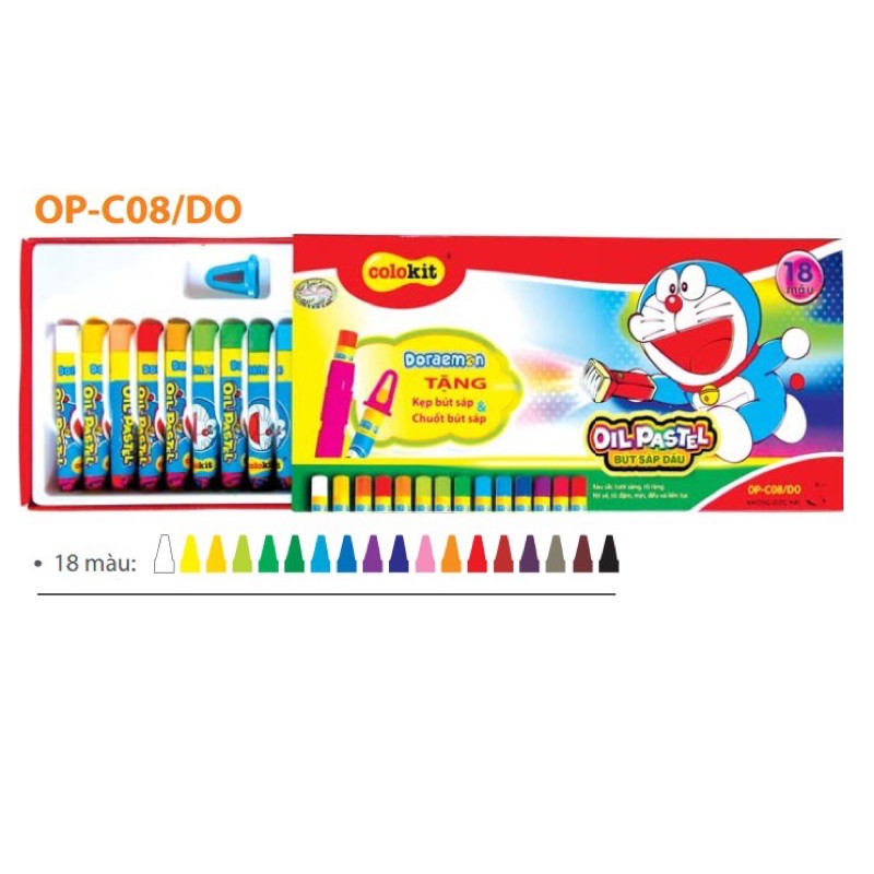 (Tặng 1 kẹp bút+1 gọt bút) Sáp dầu Colorkit Doremon hàng công ty