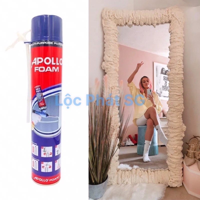 Keo bọt nở - Apollo Foam 750ml (có vòi xịt bơm đi kèm) dùng trang trí làm gương mây bồng bềnh siêu hot