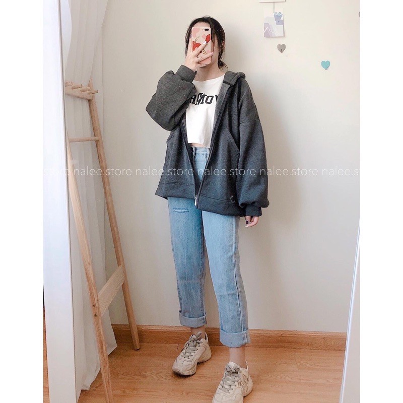 Áo khoác Hoodie nỉ bông Ulzzang tay bồng form rộng sz M L XL | BigBuy360 - bigbuy360.vn