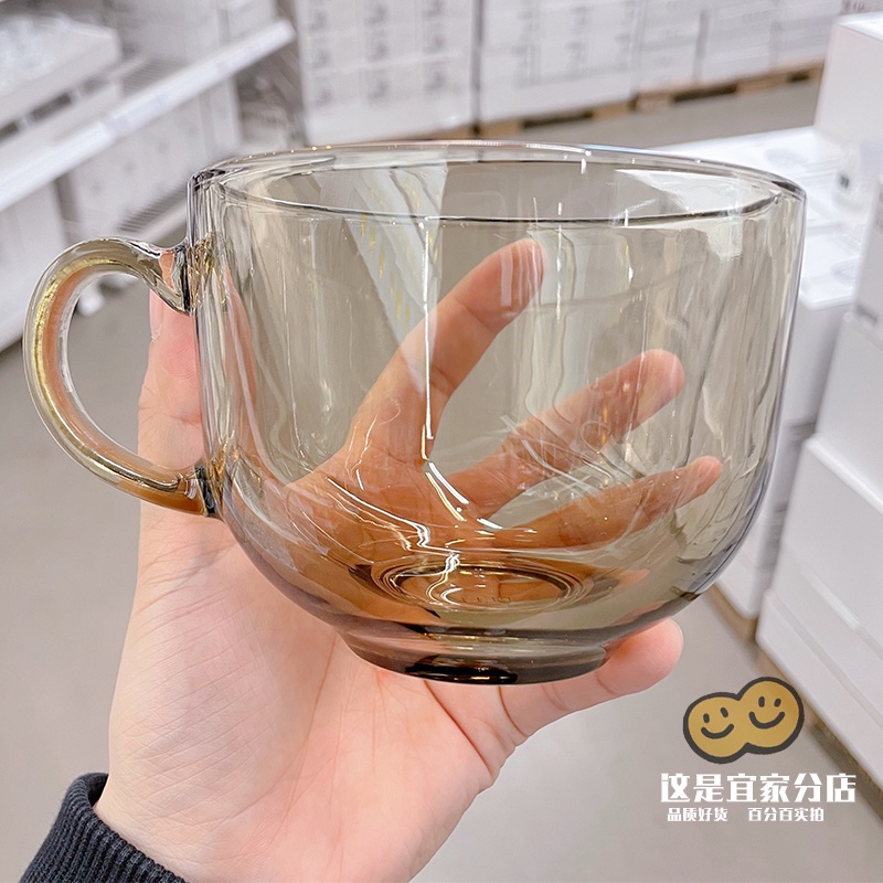 Cốc, ly thủy tinh dễ thương uống nước ăn sáng chịu nhiệt lớn dày màu hổ phách