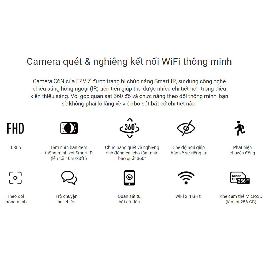 Camera IP Wifi thông minh EZVIZ C6N 1080P - Xoay 360 độ - Hình Ảnh Sắc Nét | BigBuy360 - bigbuy360.vn