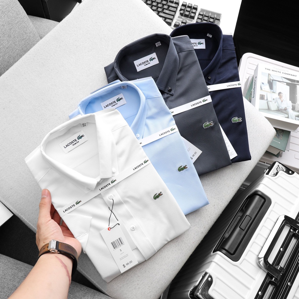 Aó sơ mi nam ngắn tay Lacoste 2,Form Slimfit,chất vải cotton gân dư xịn,co dãn thấm hút mồ hôi,Hàng VNXK