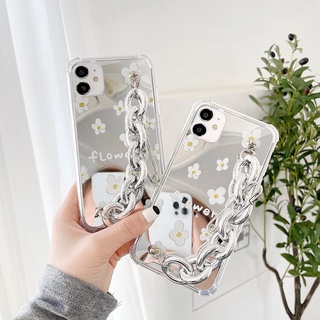 Ốp iphone dây xích mặt gương vẽ hoa siêu xinh