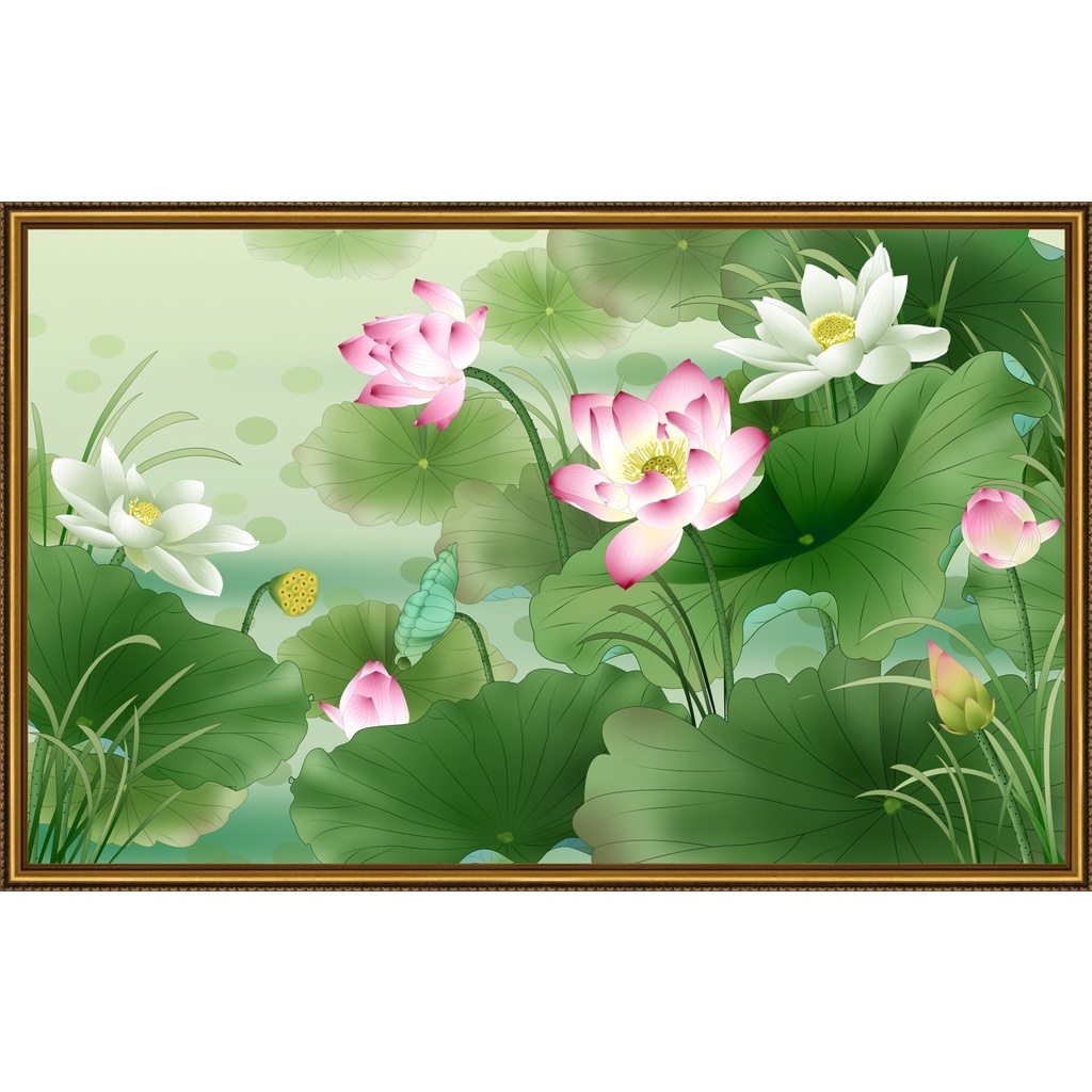 Tranh dán tường ghép viền khung VTC Hoa sen Lunawall-0344K nhiều mẫu