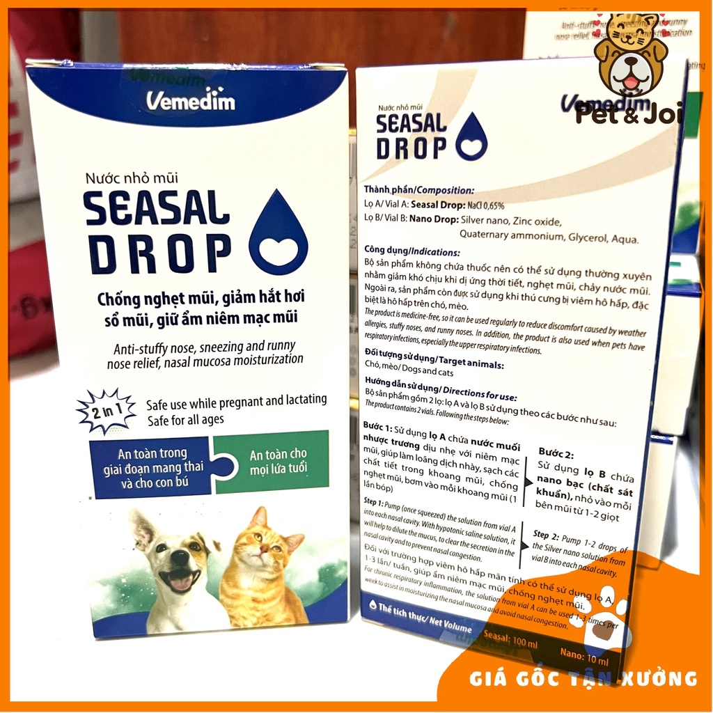 Vemedim Seasal drop nước nhỏ mũi chó mèo giúp chống nghẹt mũi, giảm hắt hơi, sổ mũi - PET&amp;JOI
