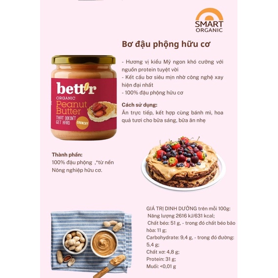 Bơ lạc (đậu phộng) hữu cơ Bett'r 250g (Không đường)