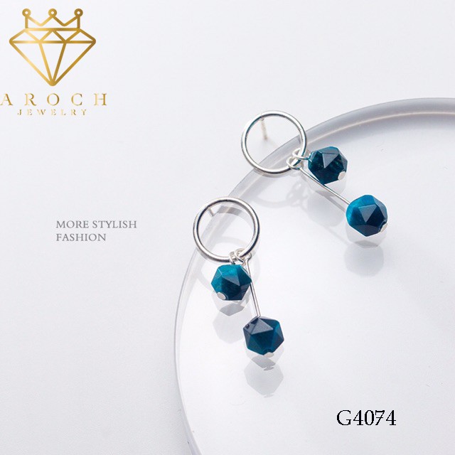 Khuyên tai bạc Ý s925 đá xanh G4074 - AROCH Jewelry