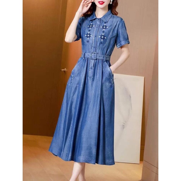 Đầm jean lụa cao cấp chất jean mềm nhẹ mát NP2090