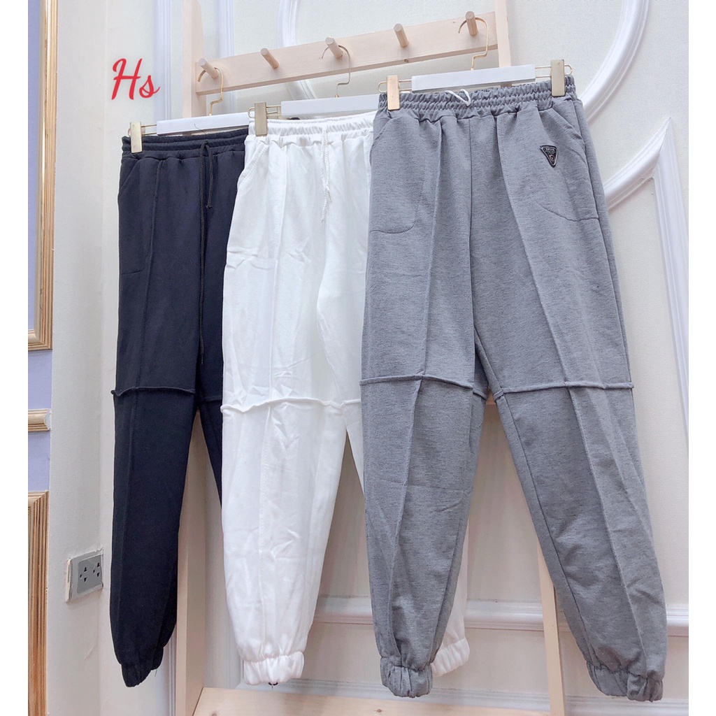 Quần Jogger Nỉ Nam Nữ 3 Màu Viền Nổi Trơn Unisex So Hot ⚡ Quần Thun Dáng Dài Ống Bo Chân Chun Thêu Logo