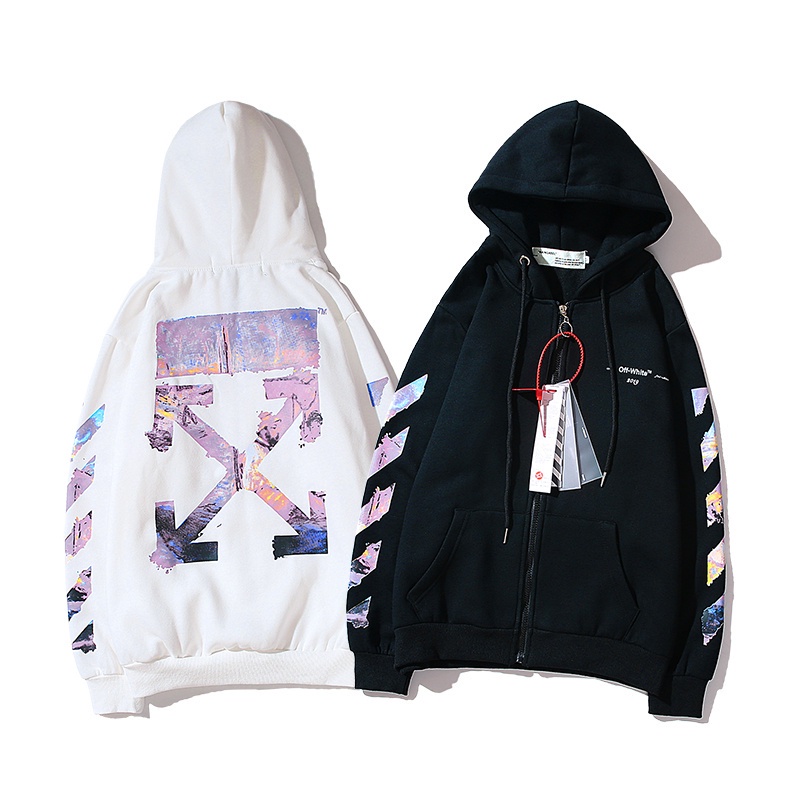 Áo khoác có mũ trùm họa tiết Off-White thời trang cao cấp cho nam/ nữ