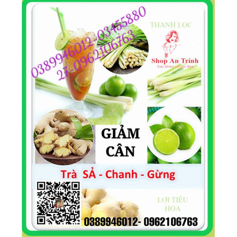 Trà GIẢM CÂN, GIẢM MỠ BỤNG Sả chanh gừng, 50 túi lọc