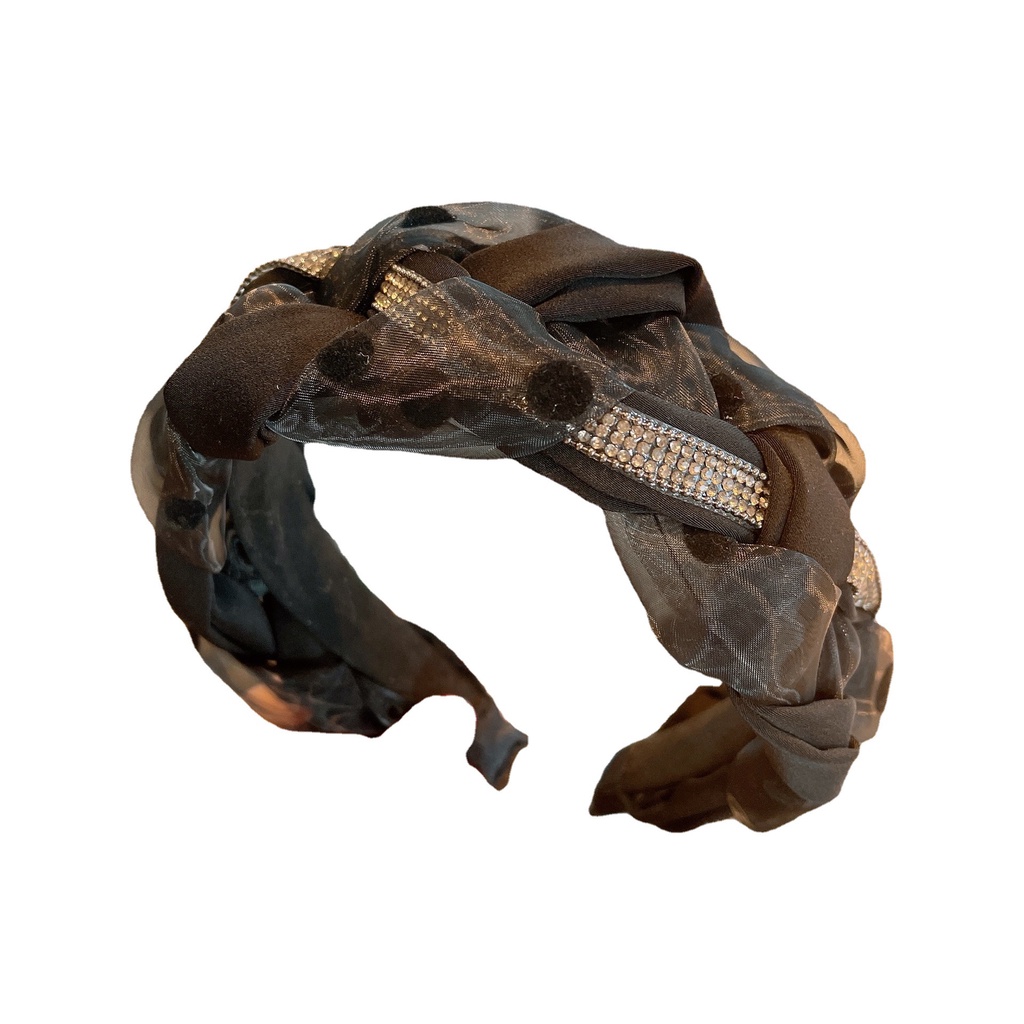 Băng Đô Vải Bản Rộng Thắt Nút Xoắn Đính Đá Kiểu Retro Phong Cách Hàn Quốc