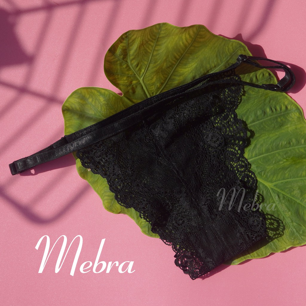 Quần lót ren DÂY thương hiệu MEBRA kiểu dáng lọt khe sexy quyến rũ, mềm mại khô thoáng họa tiết hoa đen MED02