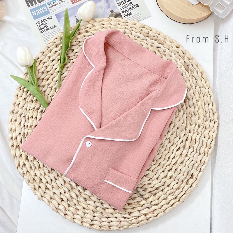 Set Pijama cổ bẻ xốp đũi Hàn màu pastel siêu ngọt. Bộ ngủ nữ pyjama pastel dễ thương