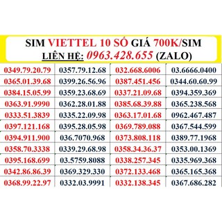 SIM VIETTEL 10 SỐ  ĐỒNG GIÁ 700.000